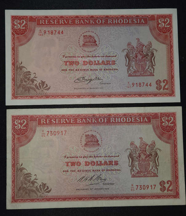 Rhodesia $2 Banknotes, Beautiful condition.