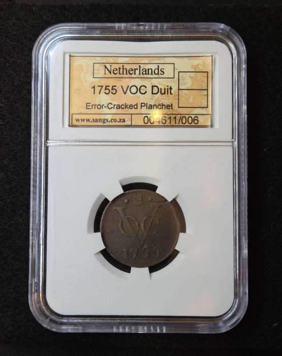 Netherlands 1755 VOC Duit - Error-Cracked Planchet