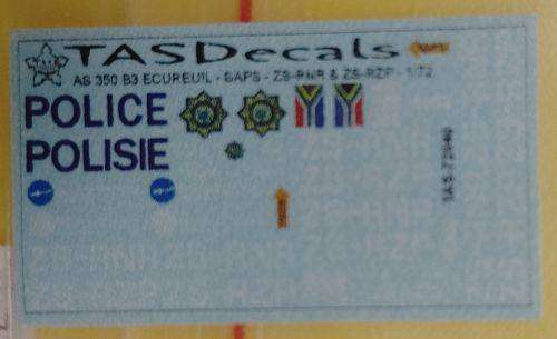 MSA Decals, AS 350 B3 Ecureuil - SAPS - ZS- RNR & ZS - RZP, 72-040,  1/72 Scale