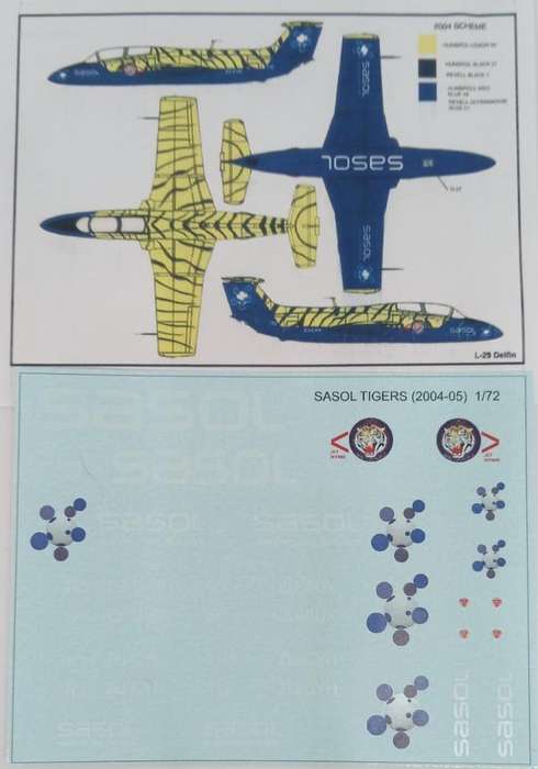 MAV Decals, MAV720140,  Sasol Tigers 2004 -2005 , L-29 Delfin Decals,  1/72 Scale