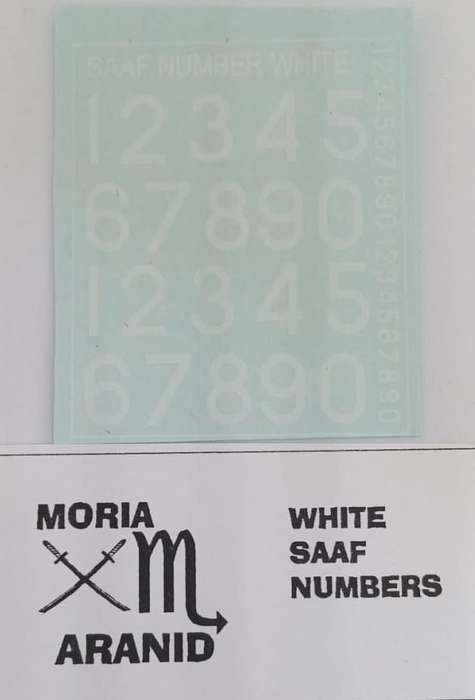 Moria Aranid Decals, SAAF White Numbers Badge, ACD-66, Decals, 1/72 Scale