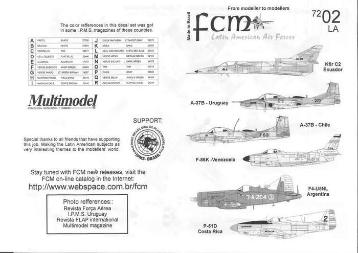 FCM Decals, Latin American Air Forces, No. 72-02LA, 1:72 Scale