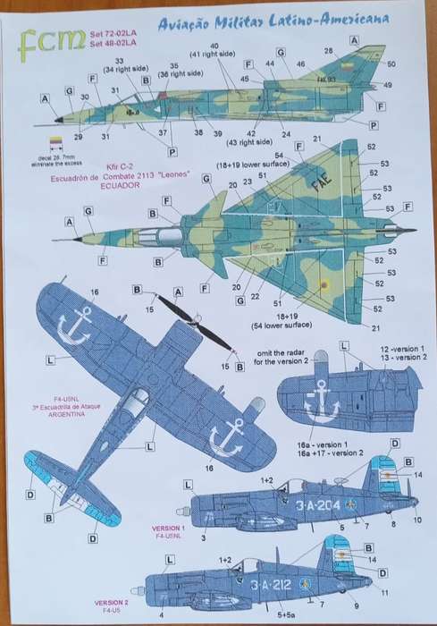 FCM Decals, Latin American Air Forces, No. 72-02LA, 1:72 Scale