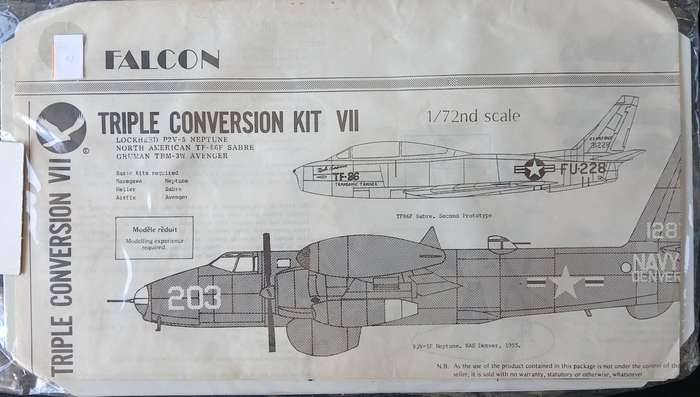 Falcon, TF-86F Sabre (Heller,) P2V-5 Neptune (Hasegawa,) TBM-3W Avenger (Airfix)  No. 4603 | 1:72