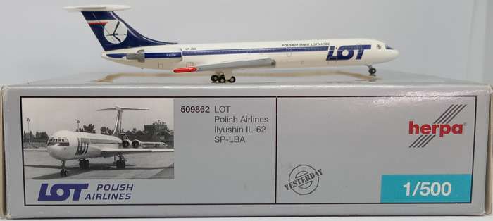 Herpa Wings, Ilyushin IL-62M LOT Polish Airlines SP-LBA 509862 1,500 Scale