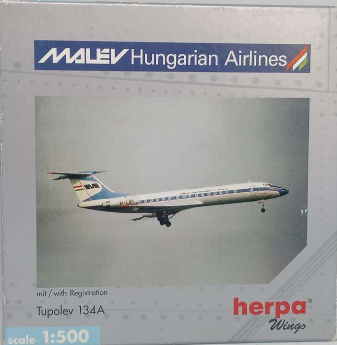 Herpa Wings, Malev Hungarian Airlines, Tupolev 134A, Reg. HA-LBP, 512145, 1,500 Scale