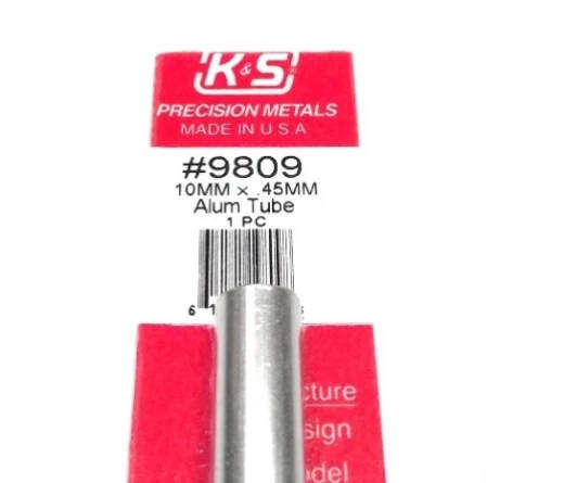 K&S Precision Metal, 9809, Round Aluminum Tube (300mm Lengths) 10mm OD X .45mm Wall (1 Piece)