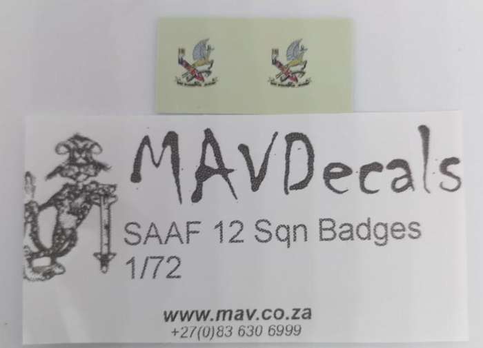 MAV Decals, MAV720012,  SAAF 12 Sqn Badges Decals,  1/72 Scale