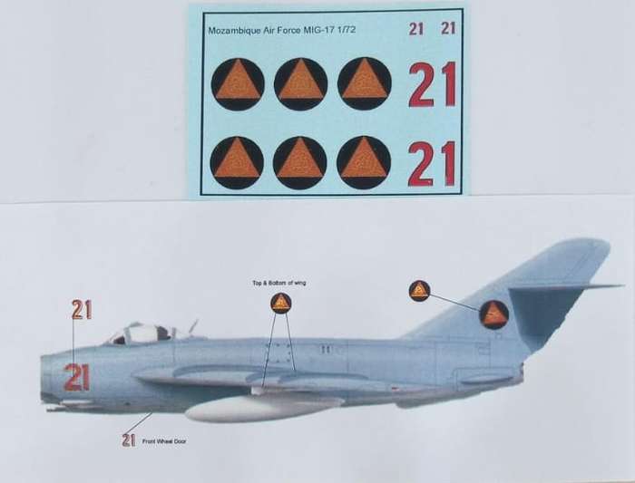 MAV Decals, Mozambique Air Force MIG-17 Decals, 1/72 Scale