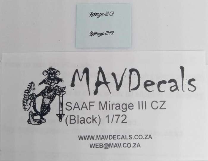 MAV Decals, MAV720122,  SAAF Mirage III RZ Logo - Black Decals, 1/72 Scale