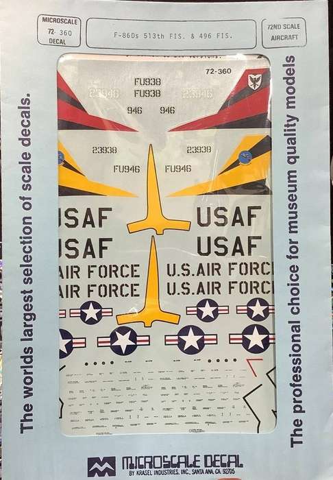 Micro Scale Decals, F-360 Ds 86Ds, 513th FIS & 496 FIS,  Decals,  No. 72-360,  1/72