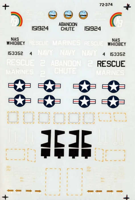 Micro Scale Decals, HH-46A soms-24, Kanaohe MCAS, Hawaii Oct. 1981 Decals,  No. 72-374,  1/72 Scale