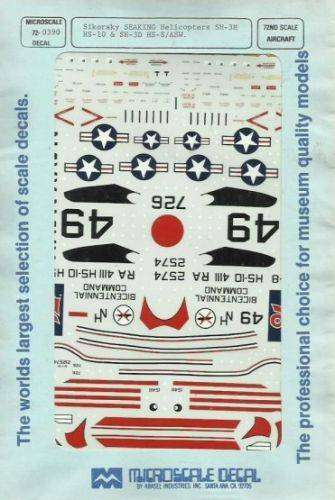 Micro Scale Decals, Sikorsky Seaking Helicopters SH-3H HS-10 & SH-3D Decals, No. 72-390,  1/72 Scale