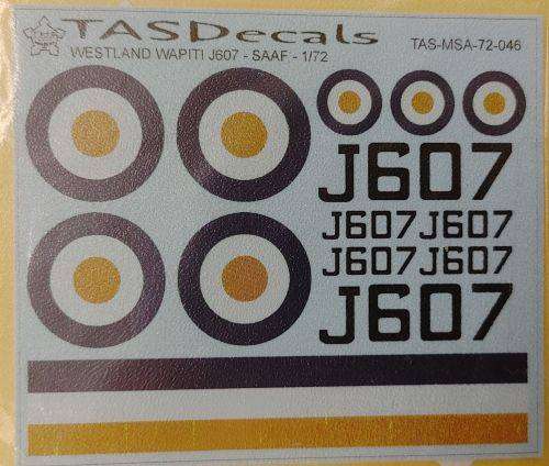 MSA Decals, SAAF Westland WAPITI J607, MSA72-046, 1/72 Scale