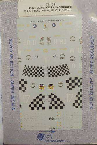 Super Scale International Decals, P-47 Razerback Thunderbolts, Codes HO-U, UN-W, 72-122 1/72 Scale
