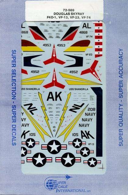 SuperScale International Decals, Douglas Skyray F4D-1 VF-13, VF-23, VF-74 No. 72-569,  1:72 Scale