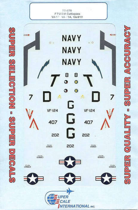 SuperScale International Decals, F7U-3M Cutlasses VA-12, VA-212 & VF-124 | No. 72-579 | 1:72