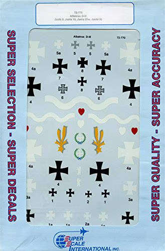 SuperScale International Decals, Albatross D-III, Jasta 5, 10, 28W, 30, No. 72-770, 1:72