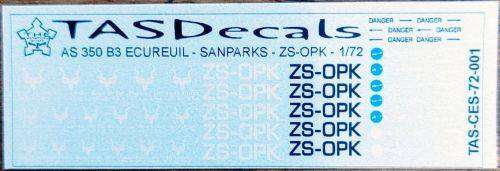 MSA Decals, AS 350 B3 Ecureuil - Sanparks - ZS-OPK, CES72-001, 1/72 Scale