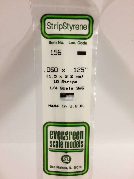 Evergreen Scale Models, #156, 0.060" x 0.125" Opaque White Polystyrene Strips (1.5mm x 3.2mm)