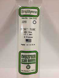 Evergreen Scale Models, 229, 9/32" Opaque White Polystyrene Round Tube 0.281" Dia. (7.1mm)