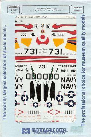 Micro Scale Decals, Sikorski Seakings SH-3D, CVW-15, SH-3D, CVW-1, No. 72-415, 1/72 Scale