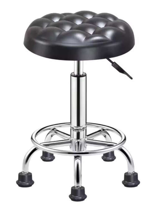 Static PU Cushion Modern Round Salon Stool with Adjustable Height - Black