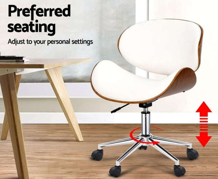 Stylish Wooden and PU Leather Office Desk Chairs - White DEMO READ DESCRIPTION