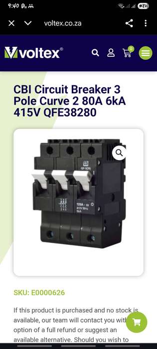 CBI Circuit Breaker 3 Pole Curve 2 80A 6kA 415V