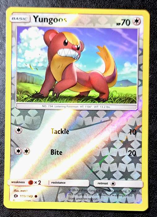 Pokemon Trading Cards - TCG - Yungoos - 109/149 - Reverse Holo Sun & Moon (Base Set) Singles - NM