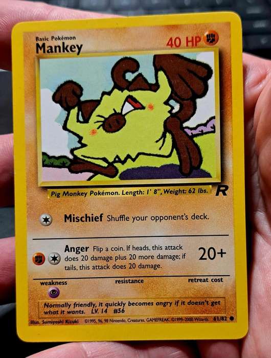 Pokemon Trading Cards - Mankey - 61/82 - Common Unlimited Team Rocket Unlimited Singles -LP