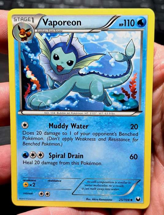 Pokemon Trading Cards -  Vaporeon - 25/108 - Uncommon Black & White 5: Dark Explorers Singles - NM