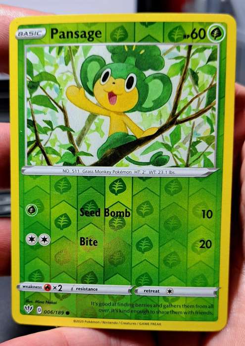 Pokemon Trading Cards - Pansage - 006/189 - Reverse Holo Sword & Shield: Darkness Ablaze - NM