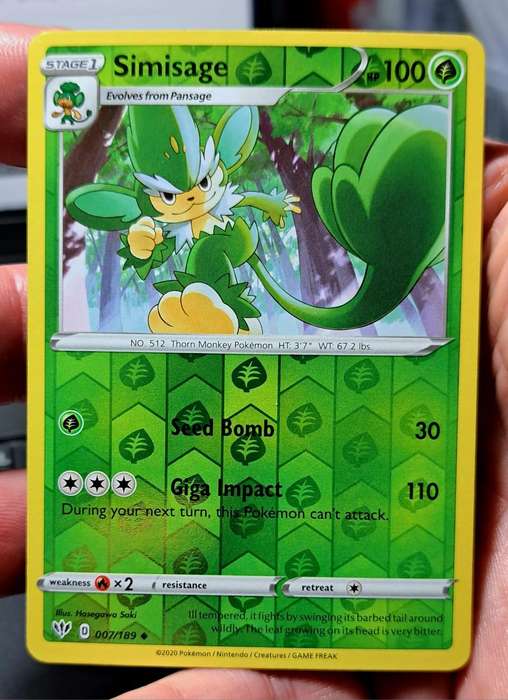 Pokemon Trading Cards - Simisage - 007/189 - Reverse Holo Sword & Shield: Darkness Ablaze   - NM