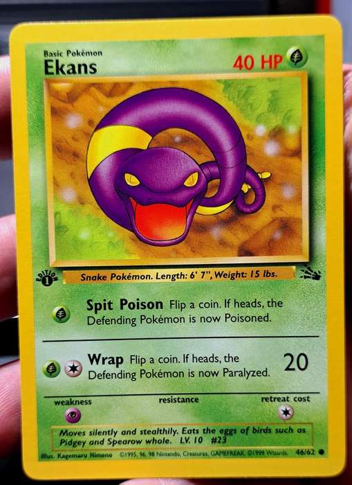Pokemon Trading Cards - Ekans - 46/62 - Common 1st Edition Fossil 1st Edition Singles -  NM