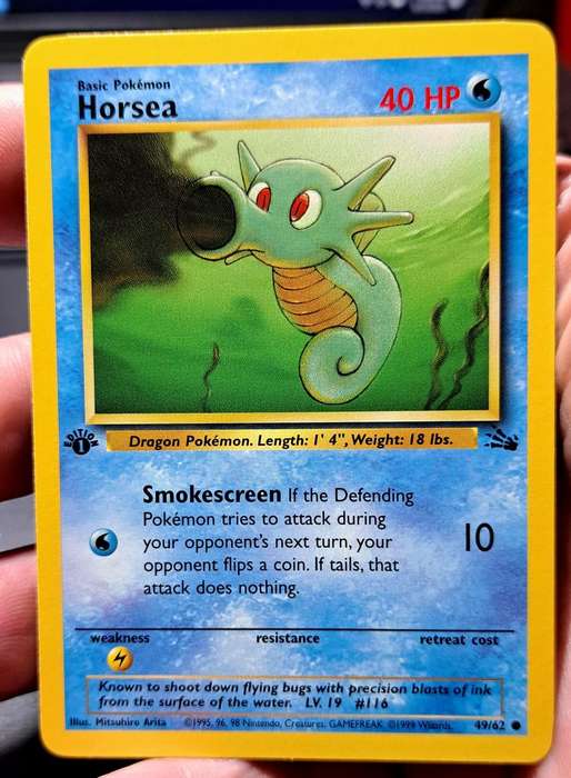 Pokemon Trading Cards - Horsea - 49/62 - Common 1st Edition Fossil 1st Edition Singles -  NM