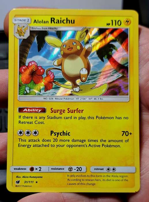Pokemon Trading Cards - Alolan Raichu - 31/111 - Holo Rare Sun & Moon: Crimson Invasion Singles - NM