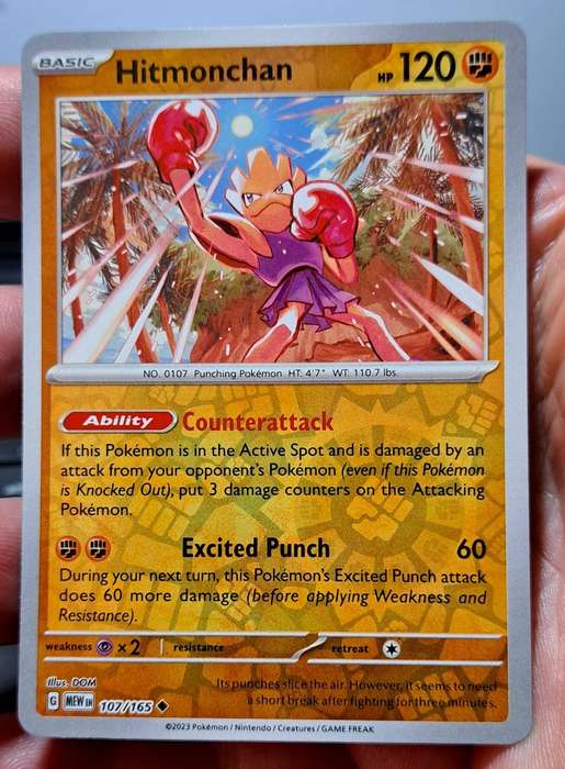 Pokemon Trading Cards - Hitmonchan 107/165 - Reverse Holo - Pokemon 151 Singles - NM