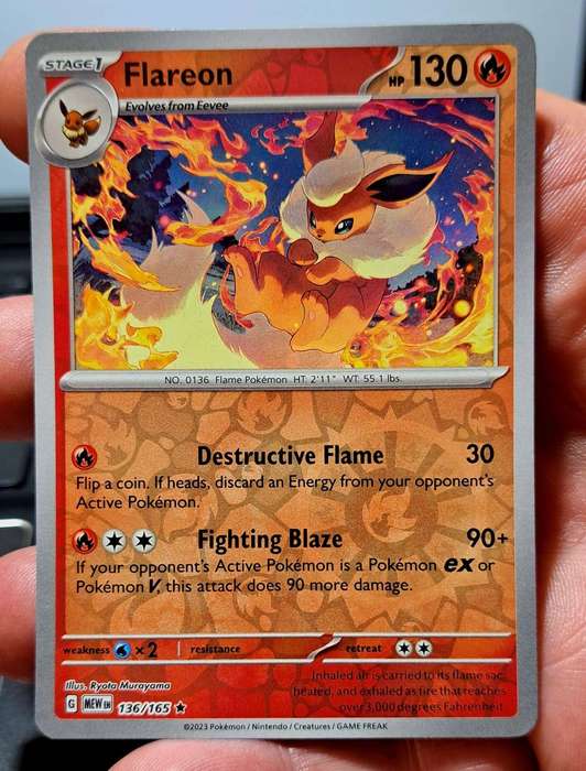 Pokemon Trading Cards - Flareon 136/165 - Reverse Holo - Pokemon 151 Singles - NM