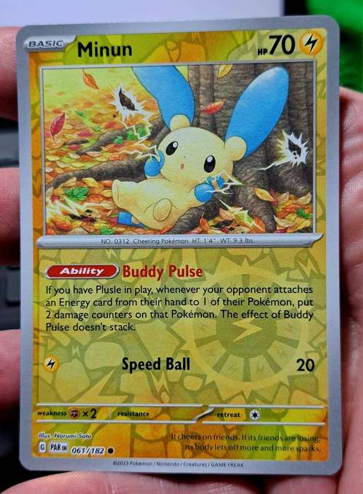 Pokemon Trading Cards - Minun - 061/182 - Reverse Holo - Paradox Rift - NM
