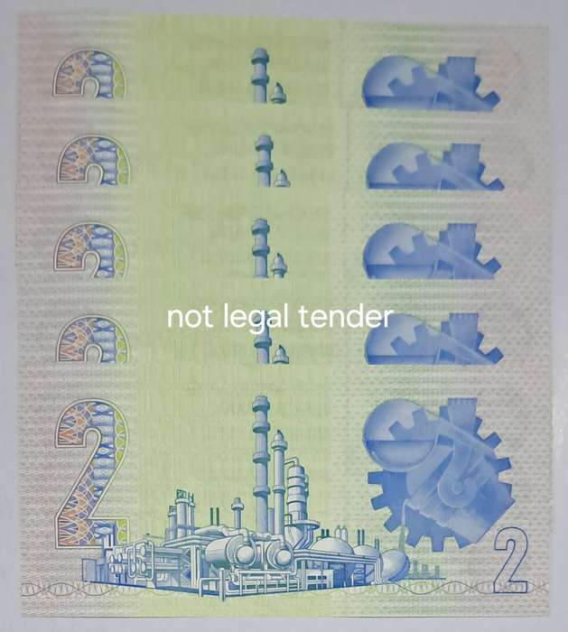 S.A. -5- Two Rand Bank Notes in Serail Number Sequence --GS-5371441 To GS- 5371445. NEW UNC Notes.