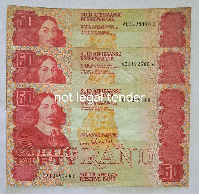 South Africa 3 Fifty Rand Bank Notes " GPC de Kock "