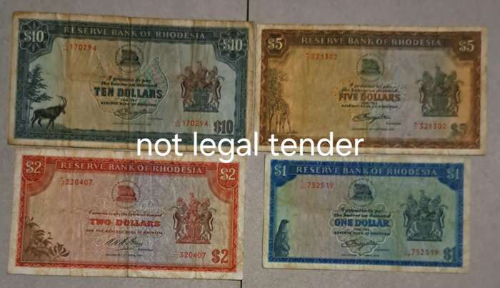 Bank of Rhodesia Full Set of Bank Notes --One Dollar-- To --Ten Dollars --4 Bank Notes--.