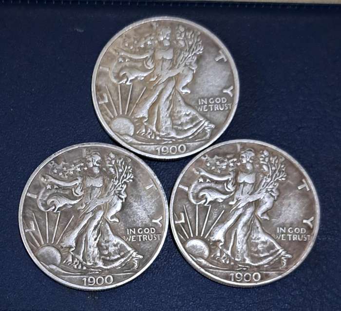 1900 USA Liberty Coin. Eagle Emblem. "3 Coin Set"  Silver Plated Commemorative Coins"  Set 2 "