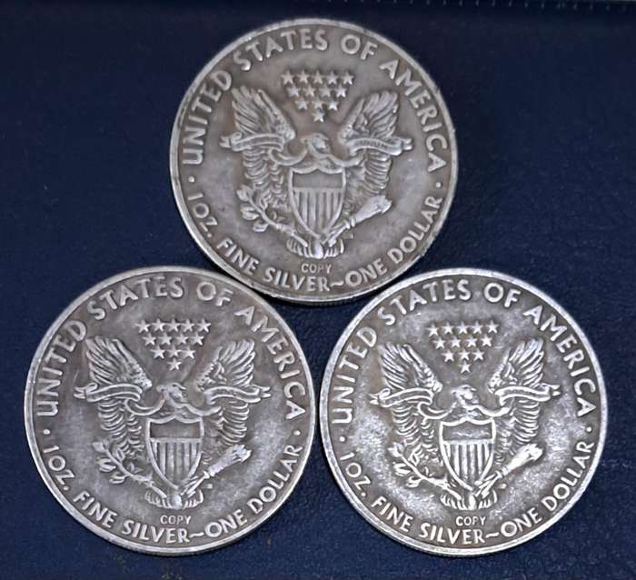1900 USA Liberty Coin. Eagle Emblem. "3 Coin Set"  Silver Plated Commemorative Coins"  Set 2 "