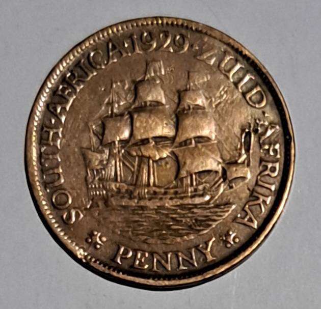 Penny 1D 1929 Union of South Africa / Zuid-Afrika Great Coin.