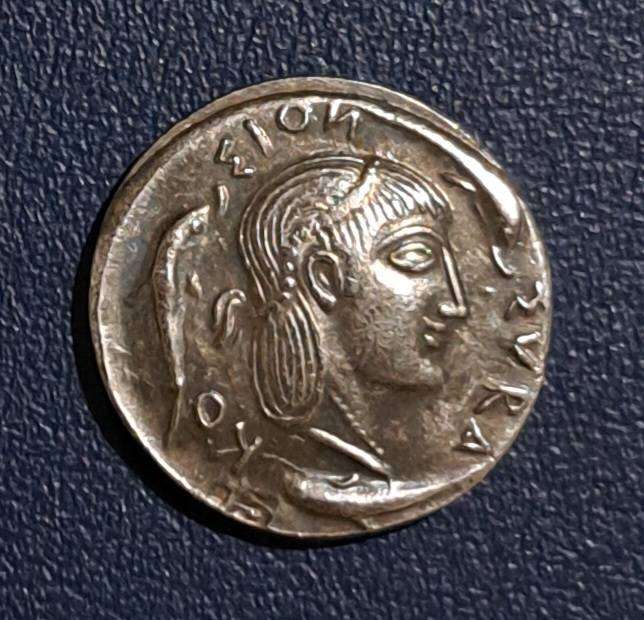 Ancient Greek Mythological Story Rusalka Dolphin moon Artemis coin.