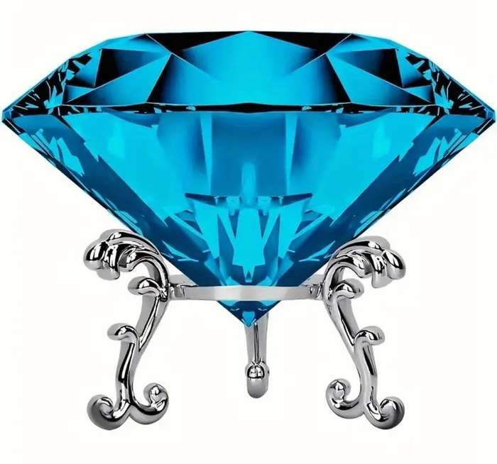 60mm Very Large Crystal Rhinestone Diamond "Blue" Excellent,in Box. Crystal "123Grams".+Stand