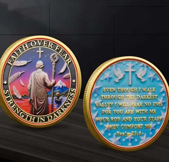 Strength in Darkness Faith over Fear. Gold Plated Commemorative Coin New in Capsule. " Psalm 23:4