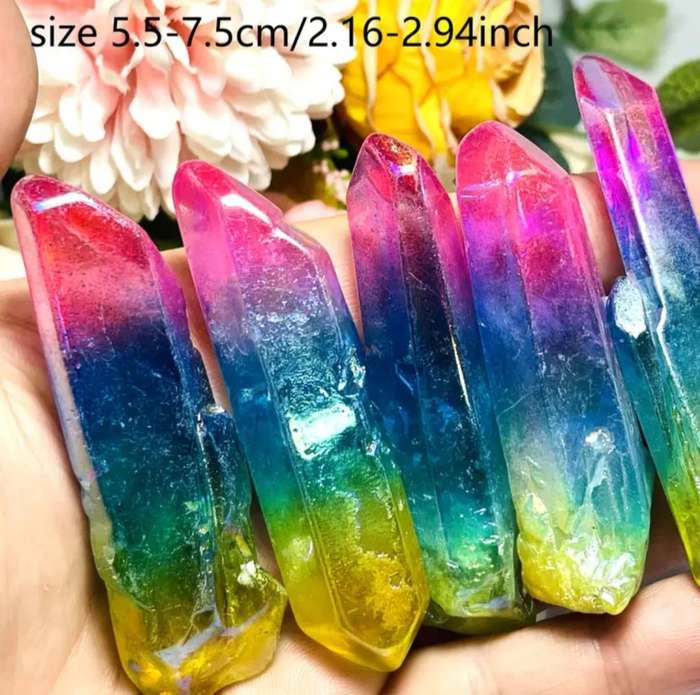 3pcs Rainbow Aura Quartz Crystals Gradint Synthetic Gemstones